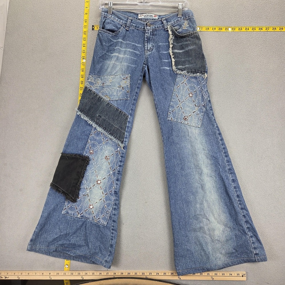 VTG Bellbottom Jeans Womens 27x30 Flare Bootcut Patchwork Embroidered Lemier